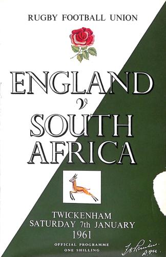 PROGRAMME OFFICIEL DU MATCH ANGLETERRE VS AFRIQUE DU SUD DU 7 JANVIER 1961