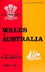PROGRAMME OFFICIEL DU MATCH PAYS DE GALLES VS AUSTRALIE DU 20 DÉCEMBRE 1975