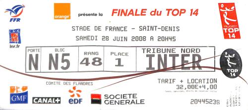 BILLET FINALE CHAMPIONNAT DE FRANCE 2008 DE RUGBY