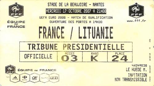 Billet France vs Lituanie du 17 octobre 2007