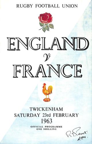 PROGRAMME OFFICIEL DU MATCH ANGLETERRE VS FRANCE DU 23 FÉVRIER 1963