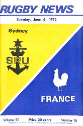 PROGRAMME OFFICIEL DU MATCH SYDNEY VS FRANCE DU 6 JUIN 1972