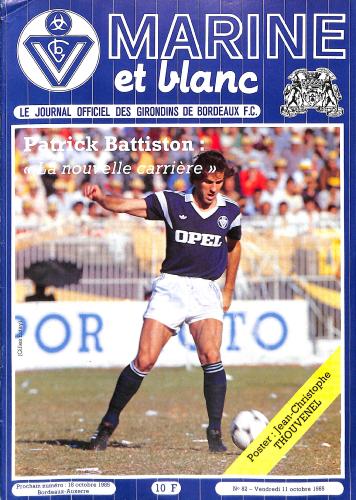 Journal officiel des Girondins de Bordeaux F.C. N°82 du 11 octobre 1985