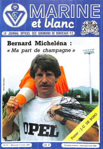 Journal officiel des Girondins de Bordeaux F.C. N°91 du 5 mars 1986