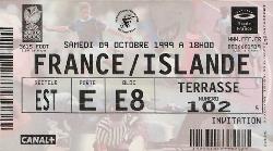 Billet France vs Islande du 9 octobre 1999