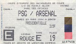 Billet PSG vs Arsenal du 29 mars 1994