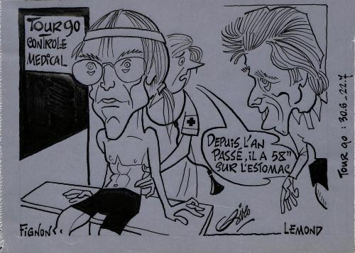Caricature originale de Laurent FIGNON (FR) et Greg LEMOND (USA)
