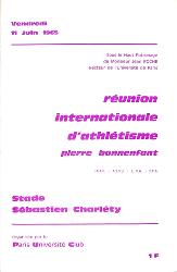 PROGRAMME OFFICIEL RÉUNION INTERNATIONALE ATHLÉTISME 1965