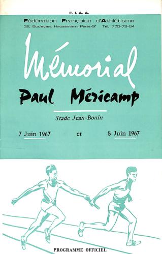 PROGRAMME OFFICIEL ATHLÉTISME MÉMORIAL PAUL MÉRICAMP 1967