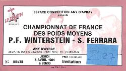 BILLET DU CHAMPIONNAT DE FRANCE ENTRE WINTERSTEIN ET FERRARA LE 5 AVRIL 1984