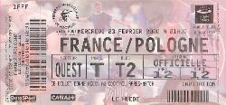 Billet entier France vs Pologne du 23 février 2000
