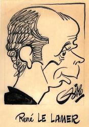 CARICATURE ORIGINALE DE RENÉ LE LAMER (TROYES, AC AJACCIO, FC NANTES, SCO ANGERS)