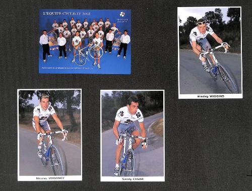 ENSEMBLE DE 33 CARTES PHOTO AVEC 18 COUREURS DIFFÉRENTS DE L'ÉQUIPE LA FRANÇAISE DES JEUX 2002