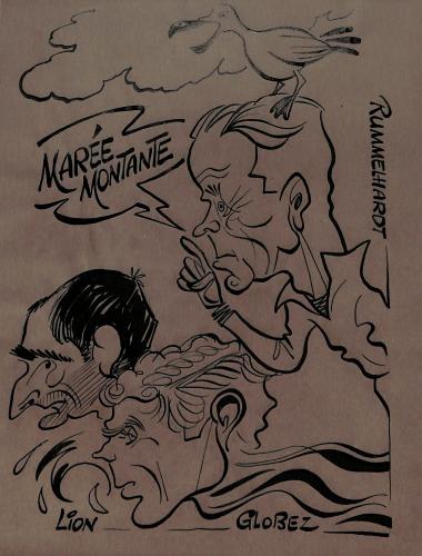 CARICATURE ORIGINALE DE LION, GLOBEZ ET RUMMELHARDT (LORIENT)