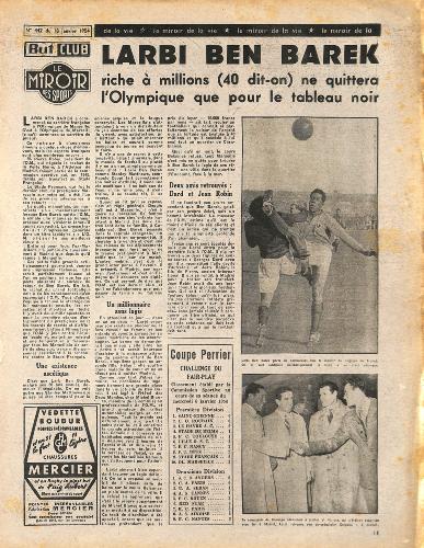 BUT ET CLUB LE MIROIR DES SPORTS SUPPLÉMENT AU N°442 DU 18 JANVIER 1954