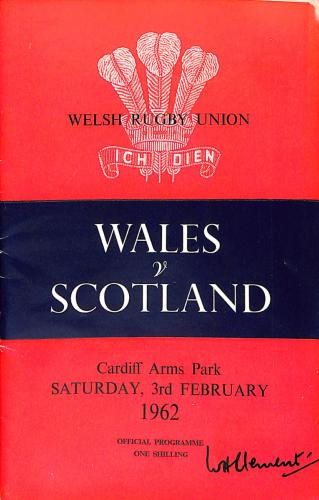 PROGRAMME OFFICIEL DU MATCH PAYS DE GALLES VS ÉCOSSE DU 3 FÉVRIER 1962