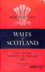 PROGRAMME OFFICIEL DU MATCH PAYS DE GALLES VS ÉCOSSE DU 3 FÉVRIER 1962