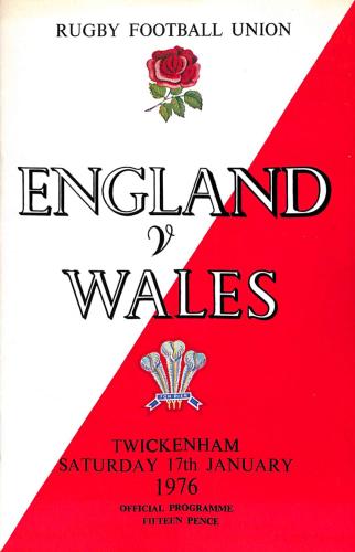 PROGRAMME OFFICIEL DU MATCH ANGLETERRE VS PAYS DE GALLES DU 17 JANVIER 1976