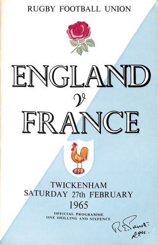 PROGRAMME OFFICIEL DU MATCH ANGLETERRE VS FRANCE DU 27 FÉVRIER 1965