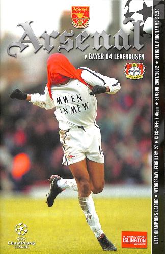 PROGRAMME OFFICIEL DU MATCH ARSENAL VS BAYER LEVERKUSEN DU 27 FÉVRIER 2002