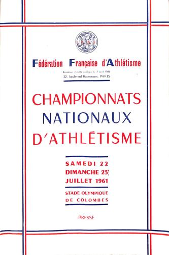PROGRAMME OFFICIEL CHAMPIONNATS NATIONAUX ATHLÉTISME 1961