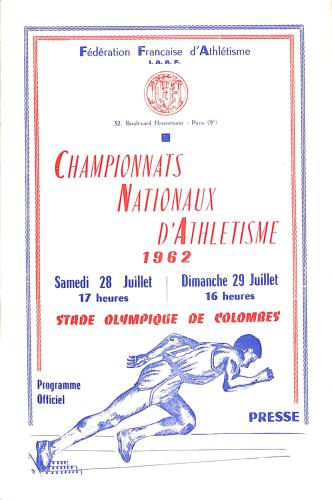 PROGRAMME OFFICIEL CHAMPIONNATS NATIONAUX ATHLÉTISME 1962