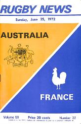 PROGRAMME OFFICIEL DU MATCH AUSTRALIE VS FRANCE DU 25 JUIN 1972