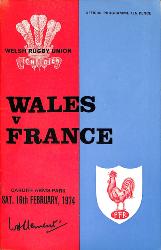 PROGRAMME OFFICIEL DU MATCH PAYS DE GALLES VS FRANCE DU 16 AVRIL 1974