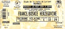 Billet entier France vs Bosnie Herzégovine du 18 août 2004