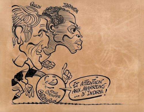 CARICATURE ORIGINALE DE GULLY ET IBRAHIM (LA BERRICHONNE DE CHATEAUROUX)