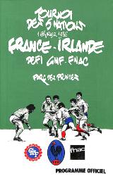 Programme officiel VIP du match France vs Irlande du 1 février 1986