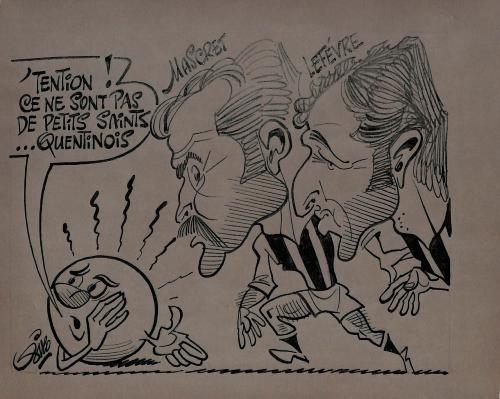 ENSEMBLE DE 4 CARICATURES ORIGINALES SUR LE CLUB DE SAINT-QUENTIN