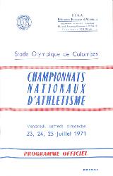 PROGRAMME OFFICIEL CHAMPIONNATS NATIONAUX ATHLÉTISME 1971