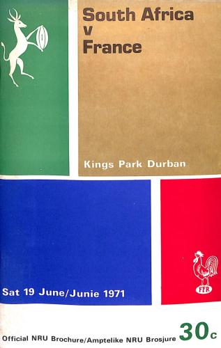 PROGRAMME OFFICIEL DU MATCH AFRIQUE DU SUD VS FRANCE DU 19 JUIN 1971
