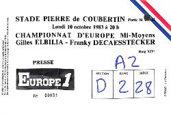 BILLET PRESSE DU CHAMPIONNAT D'EUROPE ENTRE ELBILIA ET DECAESSTECKER LE 10 OCTOBRE 1983