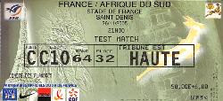 BILLET TEST MATCH DE RUGBY DU 26 NOVEMBRE 2005