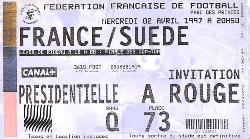 Billet France vs Suède du 2 avril 1997