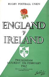 PROGRAMME OFFICIEL DU MATCH ANGLETERRE VS IRLANDE DU 10 FÉVRIER 1962