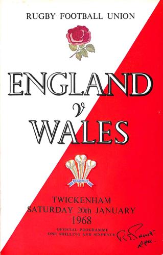 PROGRAMME OFFICIEL DU MATCH ANGLETERRE VS PAYS DE GALLES DU 20 JANVIER 1968