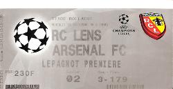 BILLET RC LENS VS ARSENAL FC DU 16 SEPTEMBRE 1998