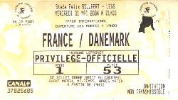 BILLET FRANCE VS DANEMARK DU 31 MAI 2006