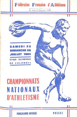 PROGRAMME OFFICIEL CHAMPIONNATS NATIONAUX ATHLÉTISME 1964
