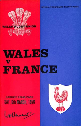 PROGRAMME OFFICIEL DU MATCH PAYS DE GALLES VS FRANCE DU 6 MARS 1976