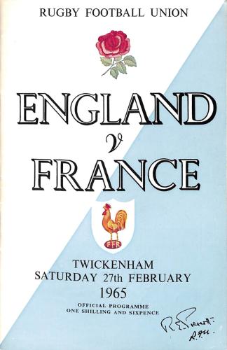 Programme officiel du match Angleterre vs France du 27 février 1965