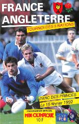 Programme officiel VIP du match France vs Angleterre du 15 février 1992