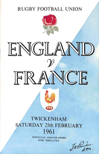 PROGRAMME OFFICIEL DU MATCH ANGLETERRE VS FRANCE DU 25 FÉVRIER 1961