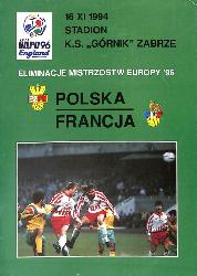 PROGRAMME OFFICIEL DU MATCH POLOGNE VS FRANCE DU 16 NOVEMBRE 1994