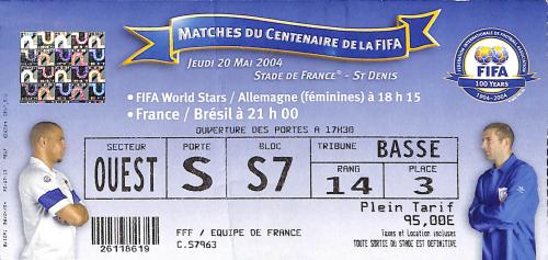 BILLET FRANCE VS BRÉSIL DU 20 MAI 2004
