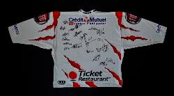 MAILLOT DE HOCKEY SUR GLACE DU LYON HOCKEY CLUB AVEC AUTOGRAPHES DES JOUEURS