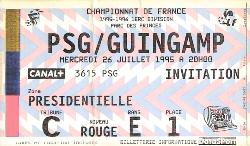 Billet PSG vs Guingamp du 26 juillet 1995